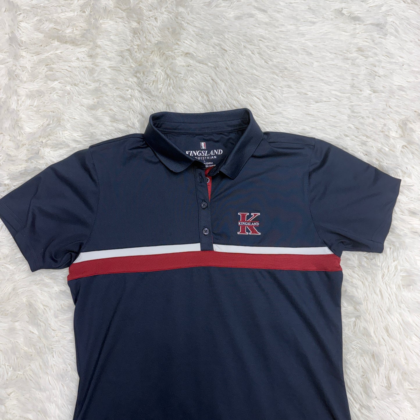 Women’s Large Navy Kingsland Short Sleeve Horseback Riding Wicking Polo Shirt