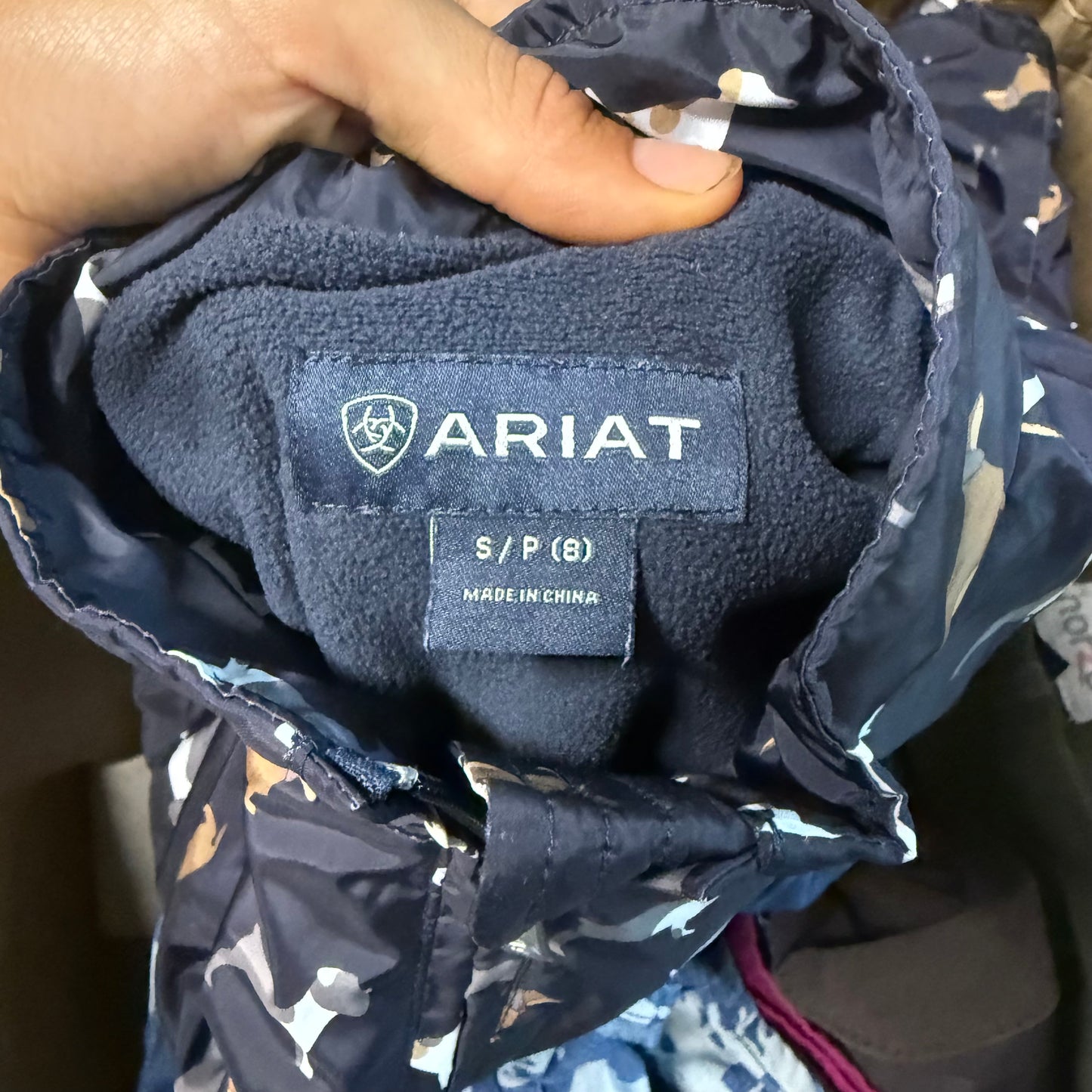 Girl’s Small Navy Ariat Dog Pattern Horseback Riding Winter Jacket