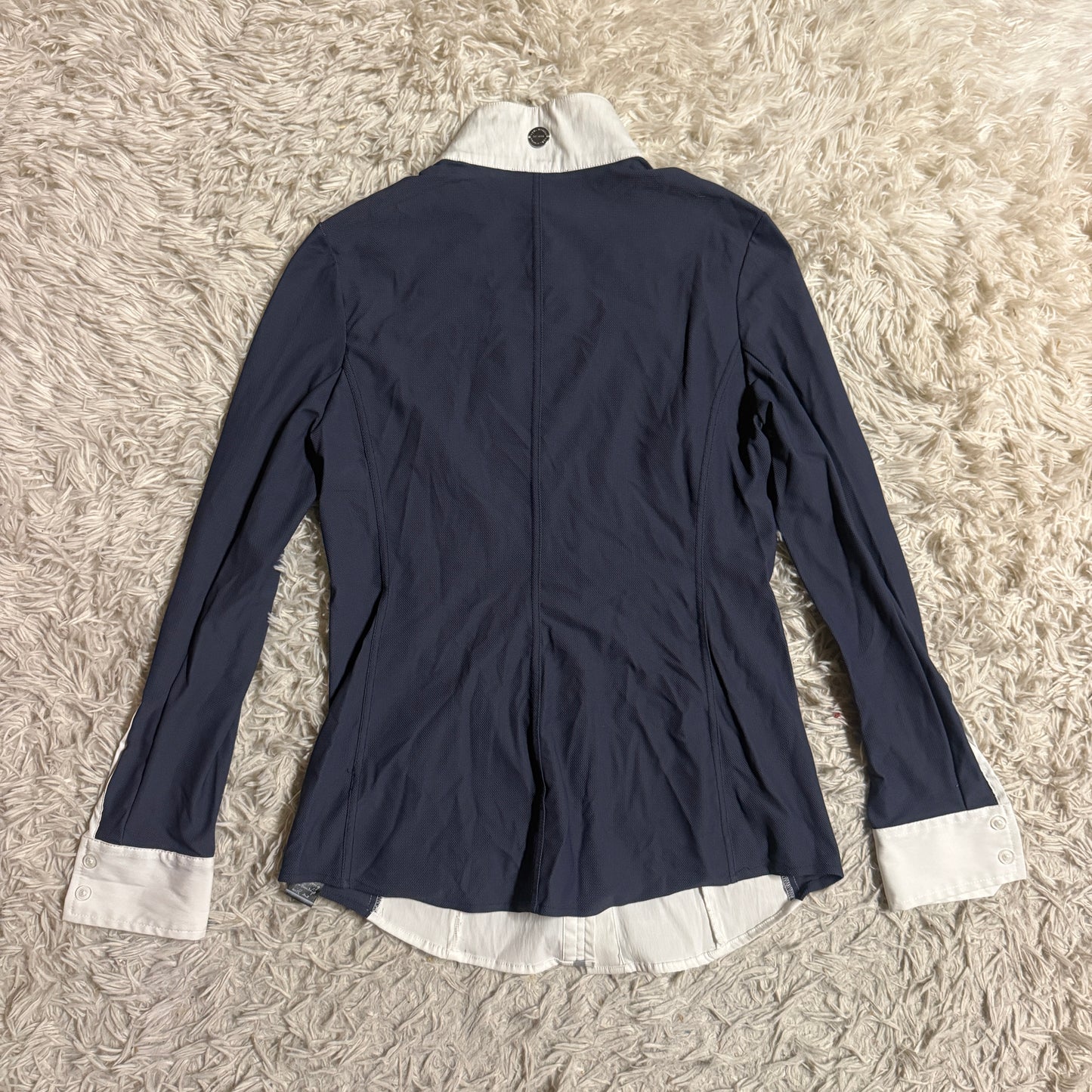 Women’s Small White/Navy Noel Asmar Long Sleeve Horseback Riding Show Shirt