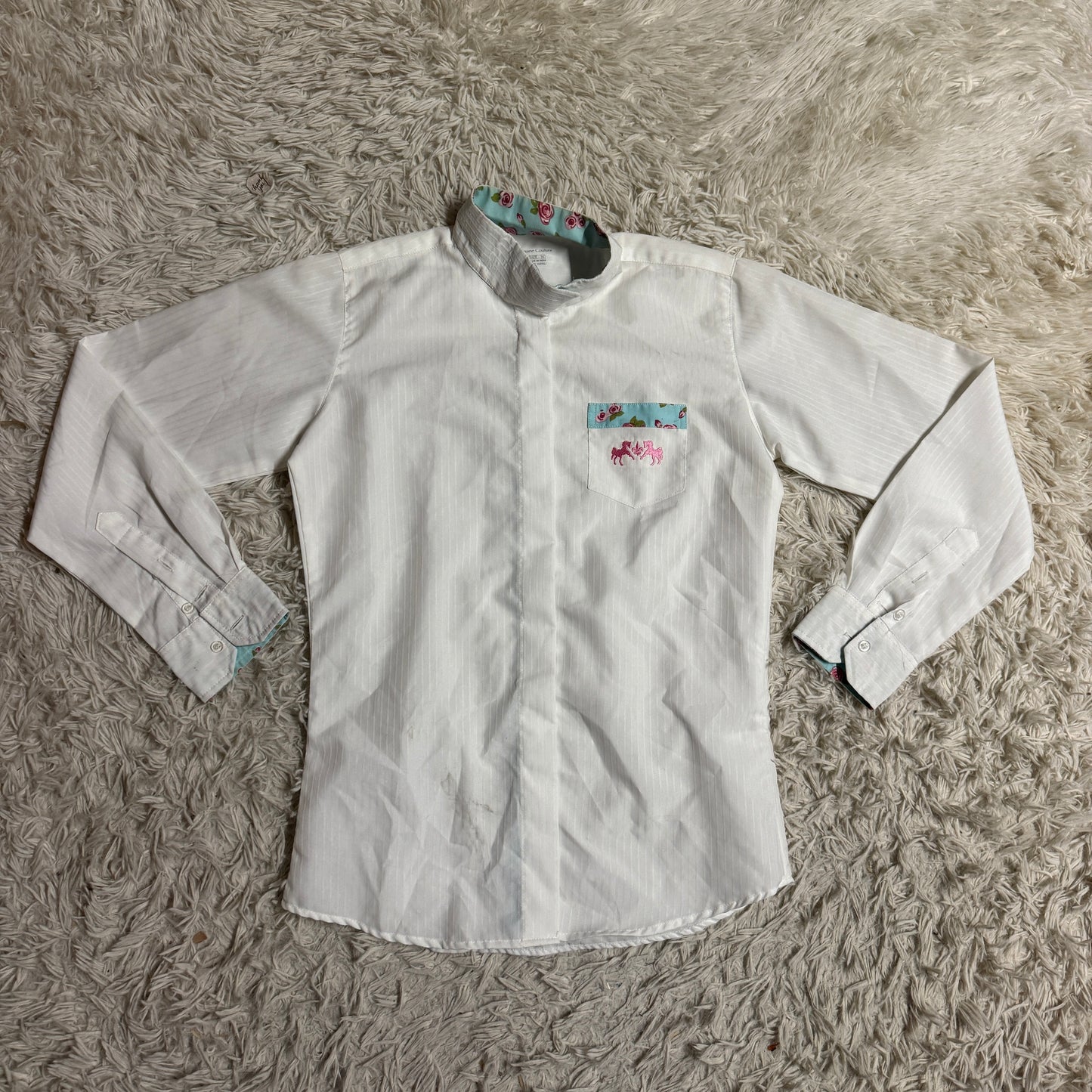 Child’s Size 16 White Equine Couture Long Sleeve Horseback Riding Show Shirt
