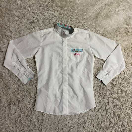 Child’s Size 16 White Equine Couture Long Sleeve Horseback Riding Show Shirt