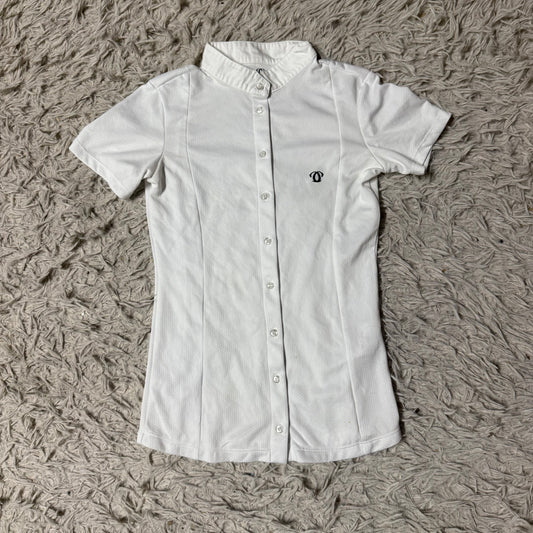 Women’s XS White Carma Short Sleeve Horseback Riding Show Shirt. Good Condition.