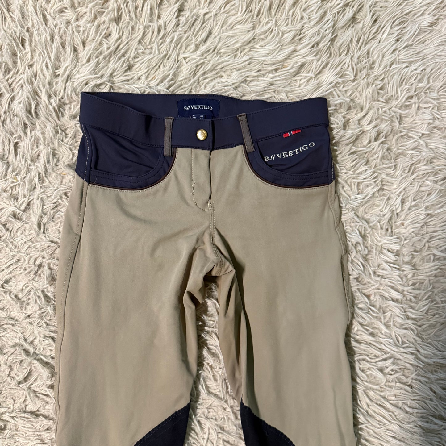 Women’s Size XXS Tan B Vertigo Knee Patch Horseback Riding Breeches