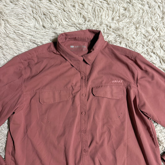 Women’s Large Pink Ariat Long Sleeve Horseback Riding Button Down Sunshirt