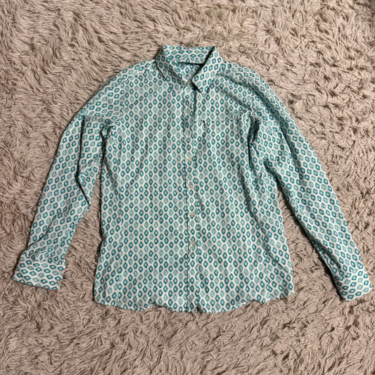 Women’s Medium Green/Blue Pattern Ariat Long Sleeve Horseback Riding Button Down Shirt