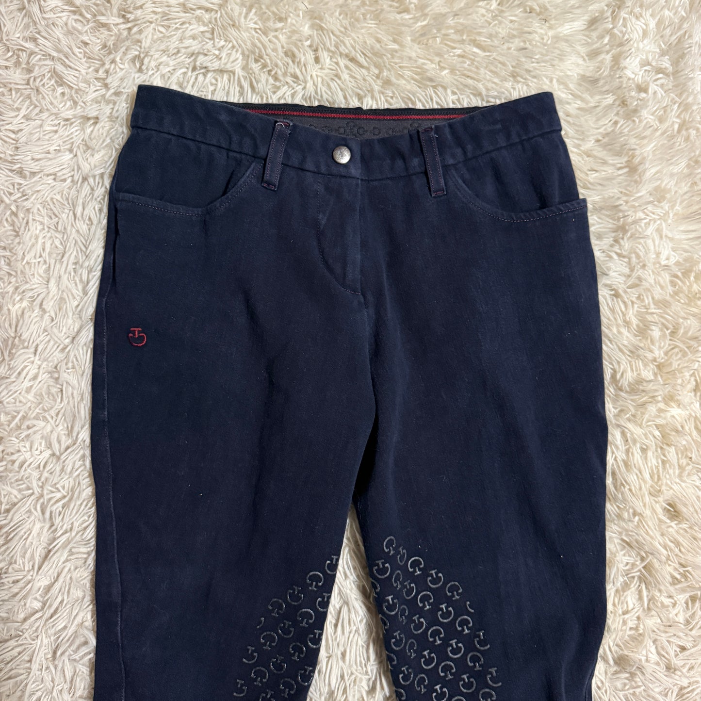 Women’s Size IT42 Navy Jean Cavalleria Toscana Knee Patch Horseback Riding Breeches