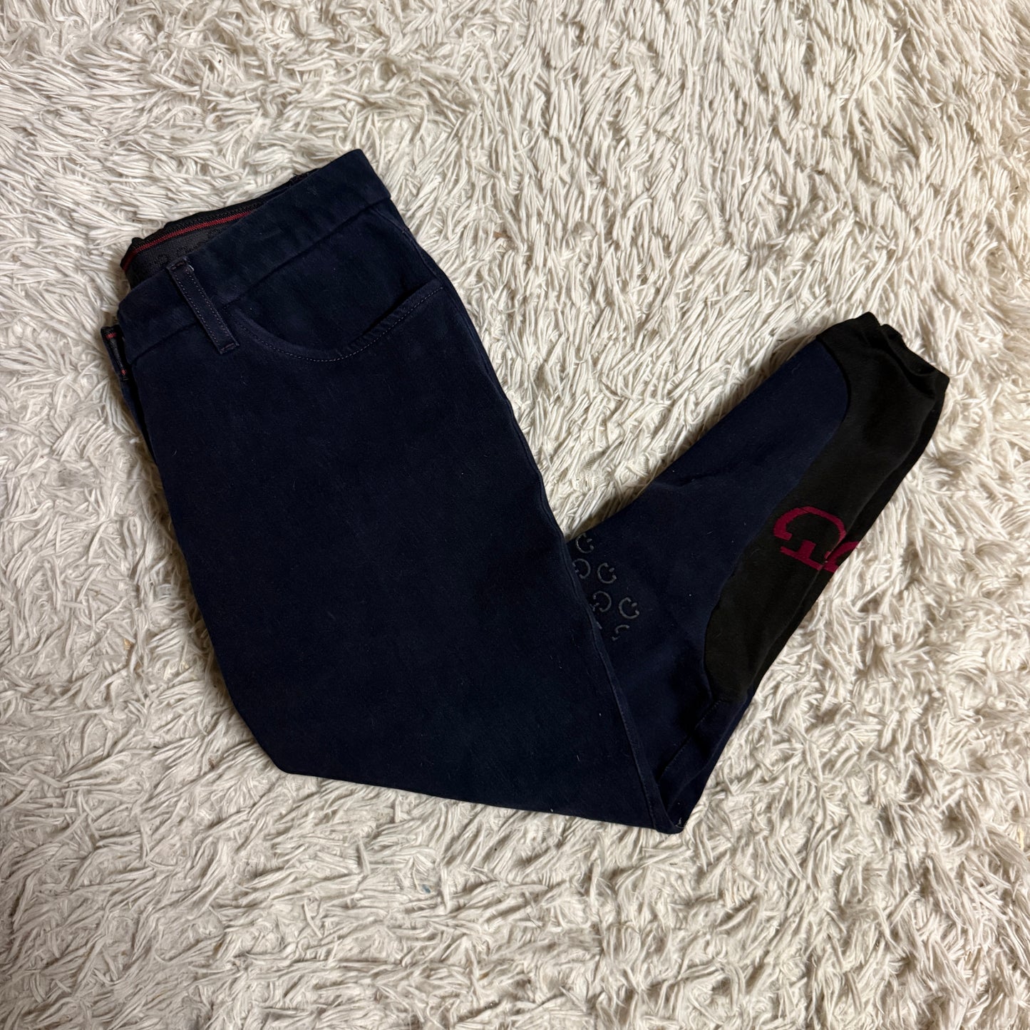 Women’s Size IT42 Navy Jean Cavalleria Toscana Knee Patch Horseback Riding Breeches