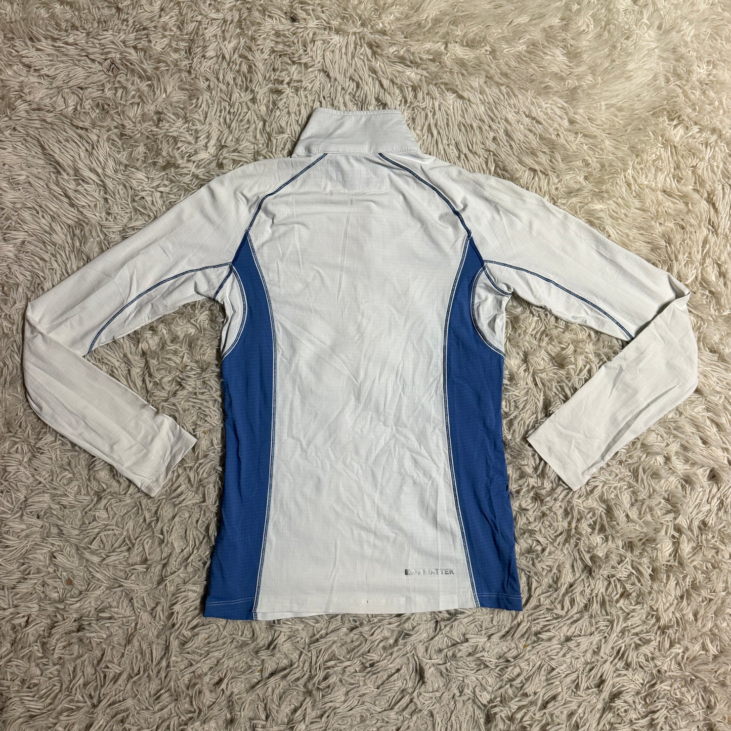 Women’s XS White/Blue Ariat Pony Finals Long Sleeve Horseback Riding Sunshirt