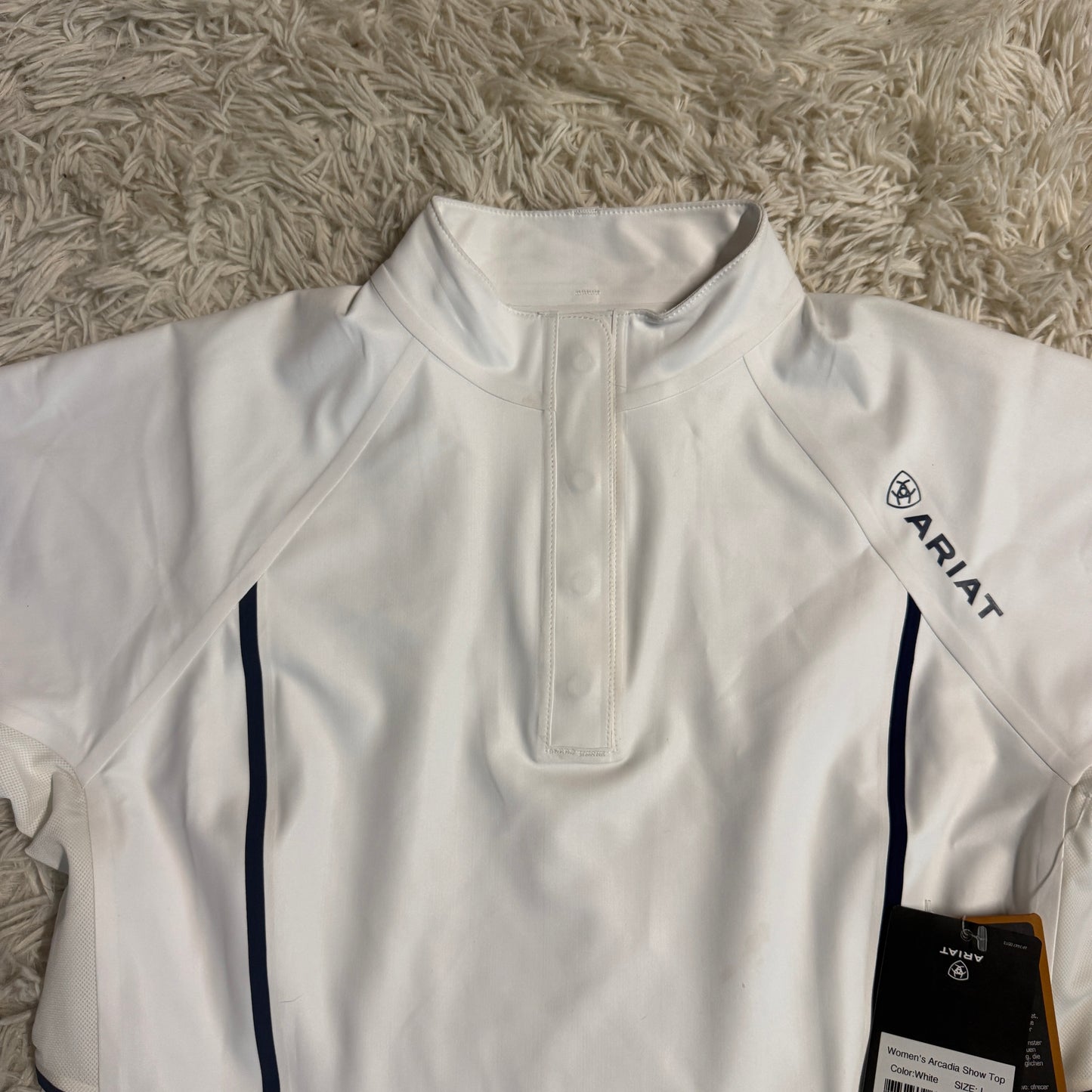 New Women’s Large White Ariat Arcadia Short Sleeve Horseback Riding Show Shirt