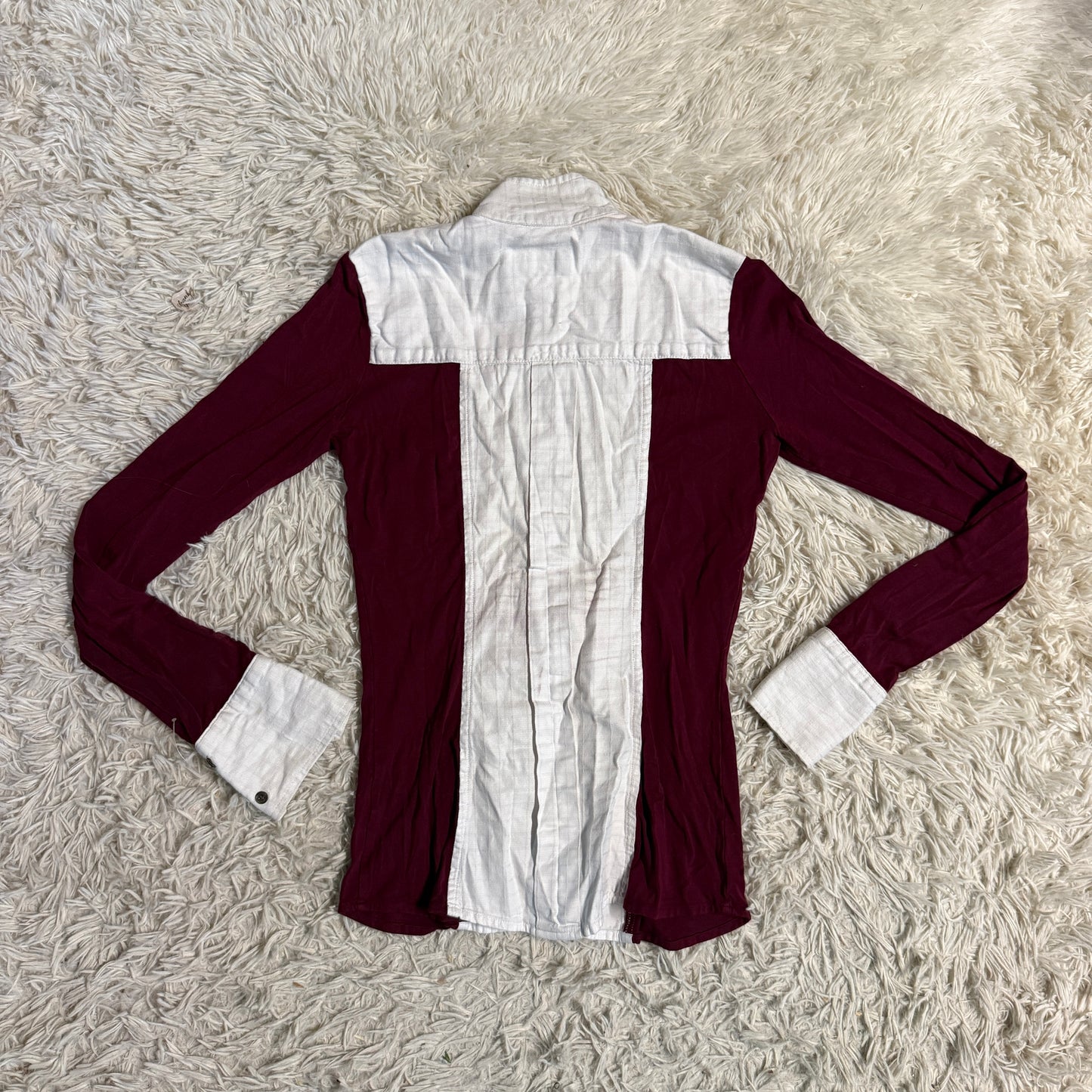 Women’s XS White/Burgundy Le Fash Long Sleeve Horseback Riding Show Shirt
