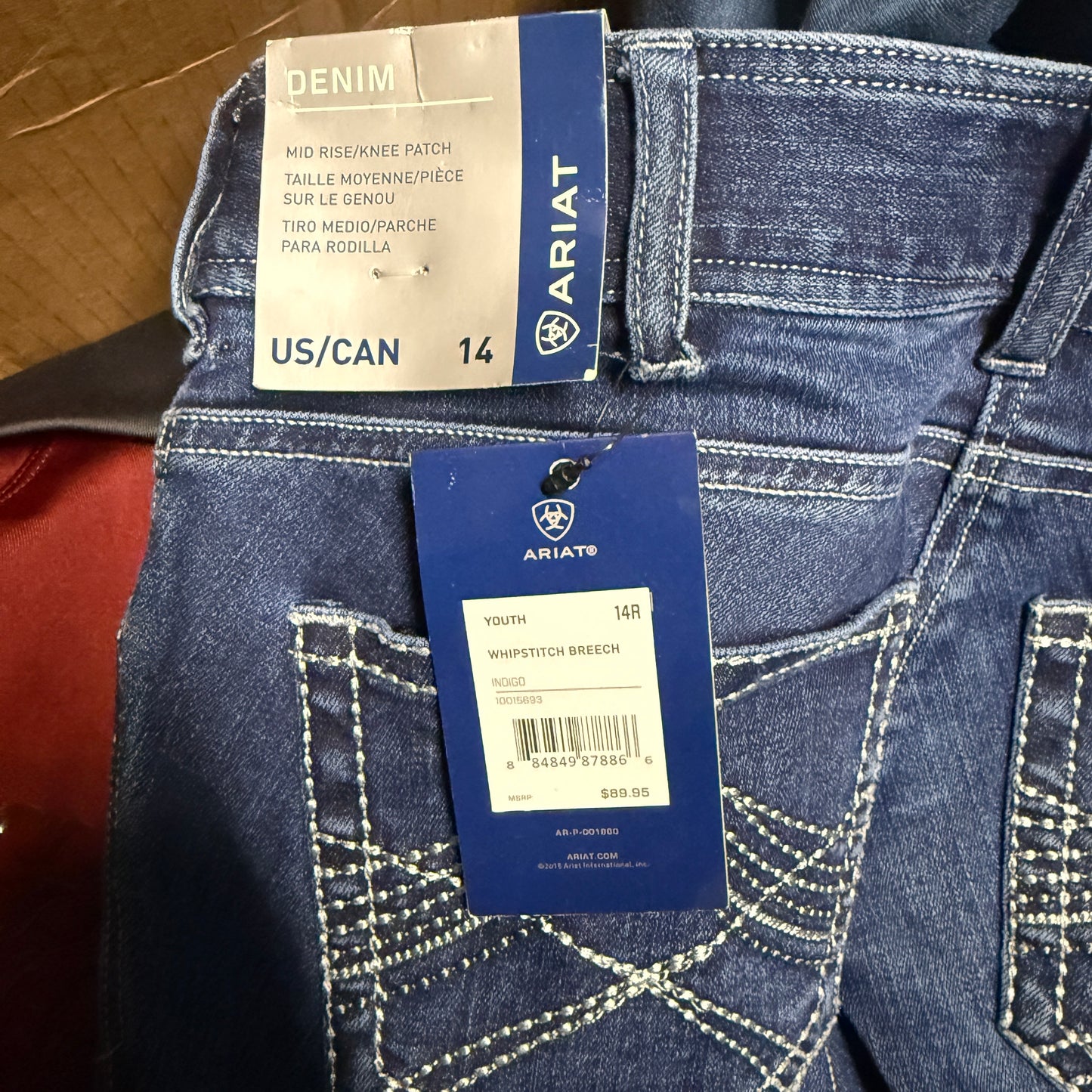New Child’s 14R Denim Ariat Whipstitch Knee Patch Horseback Riding Breeches