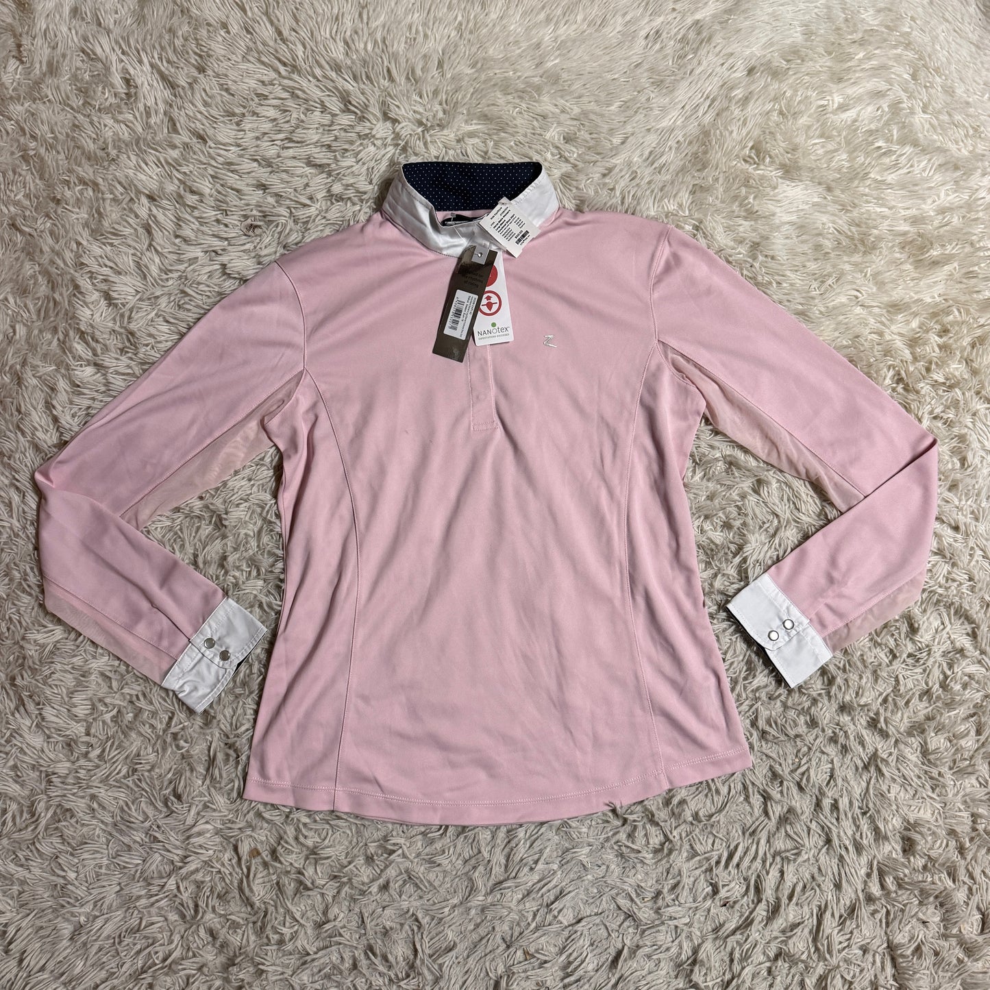 New Women’s Size 12 Pink Horze Long Sleeve Horseback Riding Show Shirt