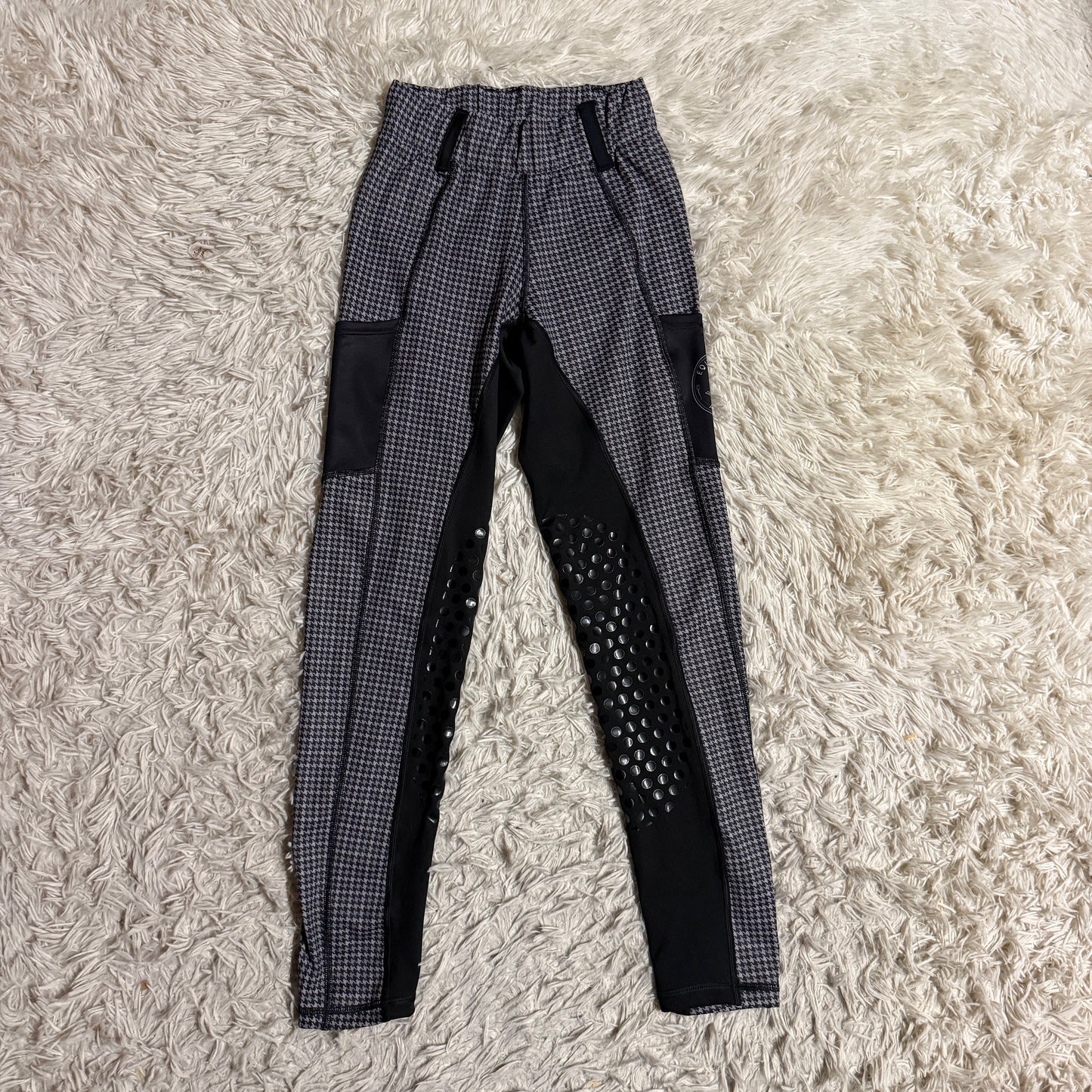 Women XS Black Pattern Equeistress Atelier Knee Patch Horseback Riding Tights