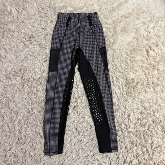 Women XS Black Pattern Equeistress Atelier Knee Patch Horseback Riding Tights
