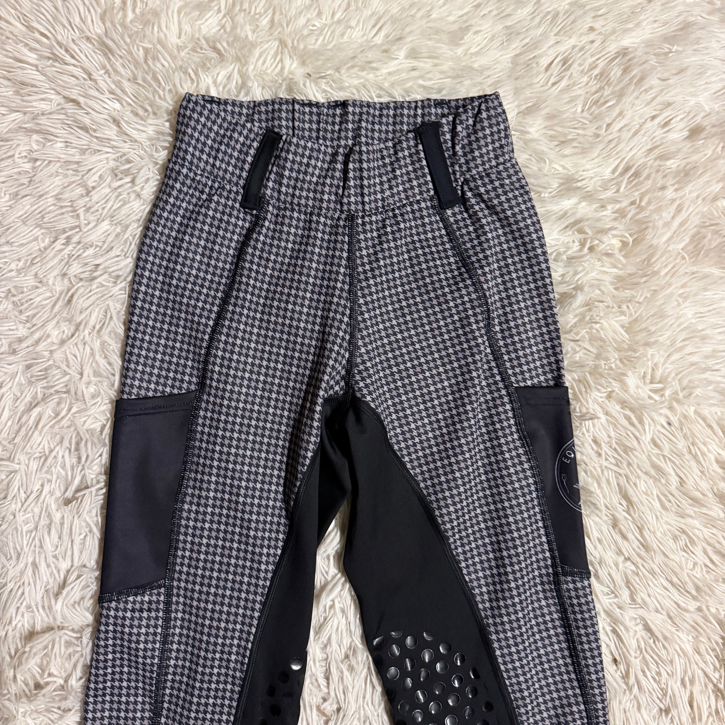 Women XS Black Pattern Equeistress Atelier Knee Patch Horseback Riding Tights