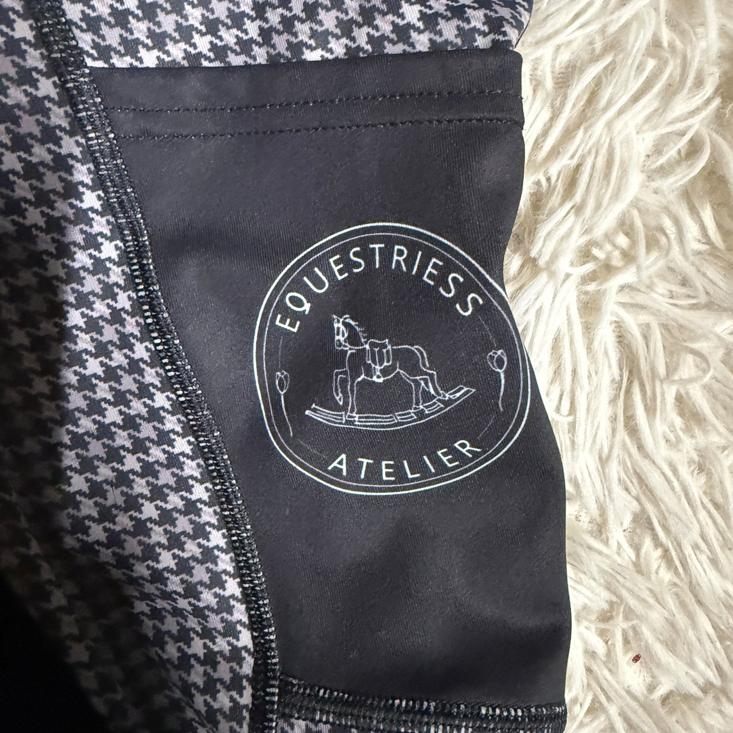 Women XS Black Pattern Equeistress Atelier Knee Patch Horseback Riding Tights