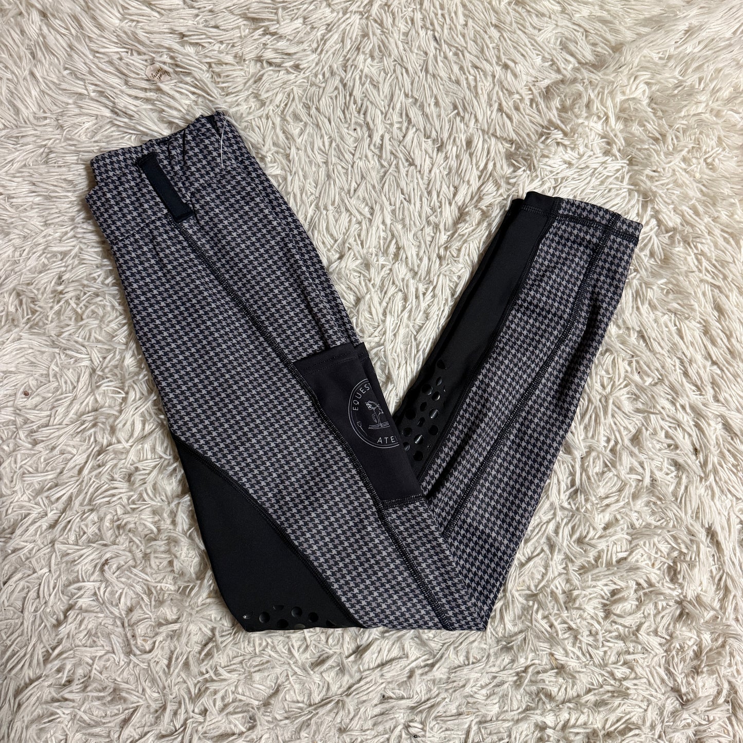 Women XS Black Pattern Equeistress Atelier Knee Patch Horseback Riding Tights